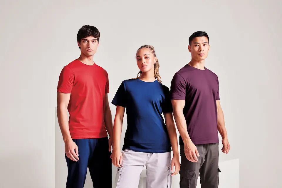group of 3 wearing branded t shirts